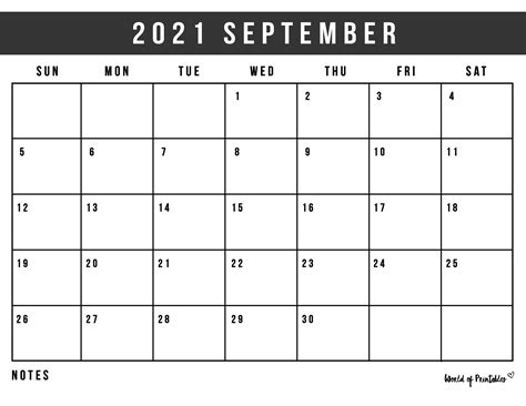 September Calendar Printable 2021